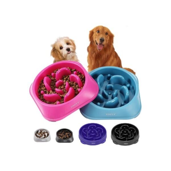 YINEYA 2PCS Slow Feeder Dog Bowls, Pink & Blue